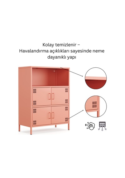 Pera Metal Çok Gözlü Dolap, 4 Kapaklı, Açık Raflı 80,50 X 40 X 109,50 Cm Ral 3022 Somon Pera Metal Çok Gözlü Dolap, 4 Kapaklı, Açık Raflı 80,50 X 40 X 109,50 Cm Ral 3022 Somon