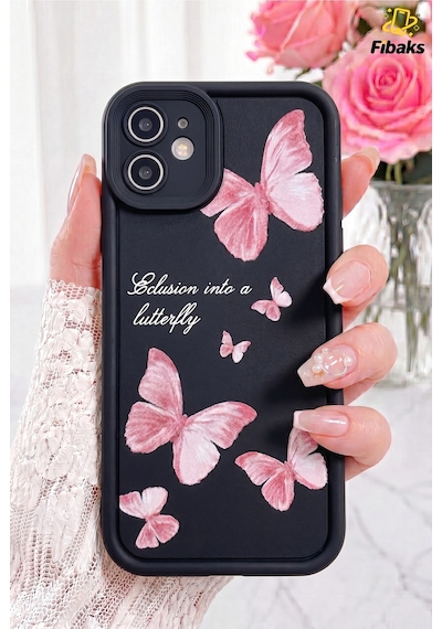 Fibaks iPhone 11 Uyumlu Kılıf Yumuşak Dokulu Kelebek Desenli Yumuşak Kamera Korumalı Silikon Kapak