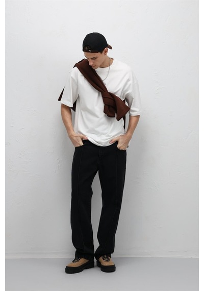 Vamos Dikiş Detaylı Relaxed Fit Jean Siyah