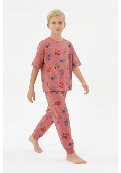 Bunny Hopp Erkek Çocuk Pijama Takımı %100 Pamuk Araba Ve İş Makineleri Desenli Yazlık Kısa Kollu Kiremit Bunny Hopp Erkek Çocuk Pijama Takımı %100 Pamuk Araba Ve İş Makineleri Desenli Yazlık Kısa Kollu Kiremit