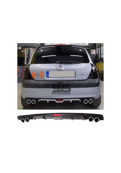 Renault Clio 2 HB Difüzör Arka Tampon Eki 4 Egzoz Çıkışlı Siyah