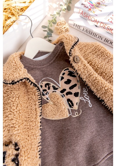 Babymod Peluş Hırkalı İki İplik Kışlık Kız Bebek Takım Set Kahverengi