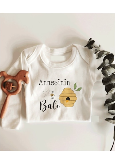 İmaj Tuğbababy Annesinin Balı Uzun Kol Çıtçıtlı Organik Bebek Body Beyaz