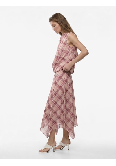 Koton Koton X Melis Ağazat - Viskon Modal Kumaş Asimetrik Kesim Ekose Etek Pembe Ekose 6sak70244pw Pembe Ekoseli
