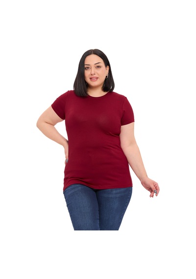 Disentis Büyük Beden Bisiklet Yaka Kısa Kollu Viskon Bordo Body Bordo
