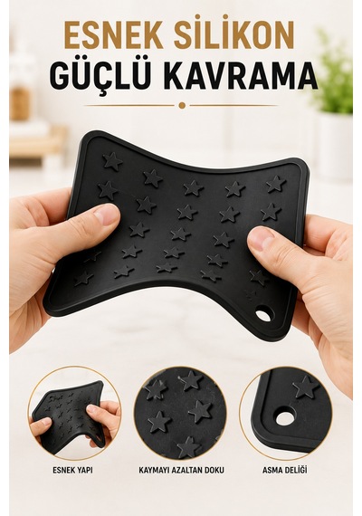 Siyah Silikon Nihale 16x16cm Çok Amaçlı Tencere Tava Altlığı Fırın Tepsi Tutacağı Kavanoz Açacağı Ev