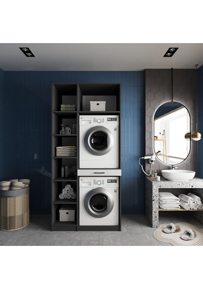 Vita Çamaşır Ve Kurutma Makinesi Dolabı Banyo Dolabı Füme Beyaz Antrasit - Beyaz Vita Çamaşır Ve Kurutma Makinesi Dolabı Banyo Dolabı Füme Beyaz Antrasit - Beyaz