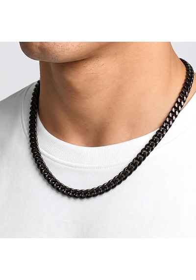 Moncuk Design Çift Örgü Erkek Çelik Kolye 7x3mm 55cm Siyah 3351eck025