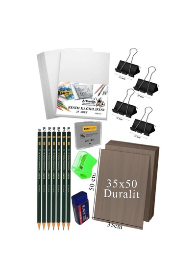 Karakalem Eskiz Çizim Seti Durolit Seti 35x50 Cm 1 Paket Resim Kağıdı Dereceli Kalem Seti Hamur Silgi Sınav Silgisi