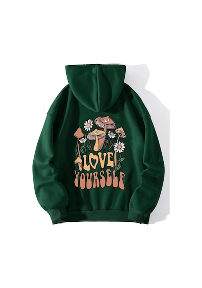 Uyguntarz Unisex Oversize Love Yourself Baskılı Sweatshirt Yeşil