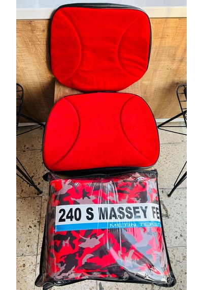 Massey Ferguson 240 Traktör Desenli Branda Ve Düz Kırmızı Koltuk Kılıfı Takım