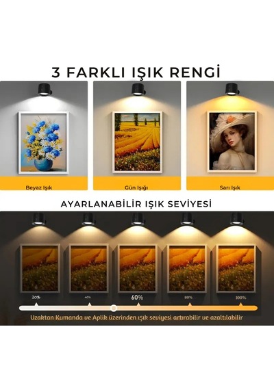 Led Kablosuz 360 Dönen Şarjlı Yatak Başı Çalışma Masası Ledli Duvar Aplik 3 Renk Işıklı Gece Lambası Çok Renkli