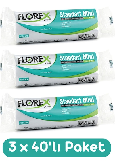 Florex Standart Mini Boy Çöp Torbası 44x45 Cm 40'lı Rulo Beyaz 3 Rulo (120 Adet)