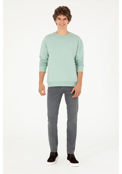 U.S. Polo Assn. Erkek Bisiklet Yaka Su Yeşili Basic Şardonlu Sweatshirt 50295148-VR048