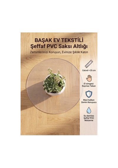 6'lı Paket Kalın Şeffaf Pvc Saksı Altlığı Ve Yüzey Koruyucu Mat - 35 Cm Yuvarlak Beyaz
