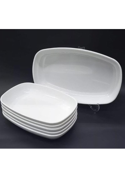 6 Adet Beyaz Melamin Kayık Tabak 33x20cm Büyükboy Salata Tabağı Günlük Kullanıma Hesaplı Oval Tabak Diğer