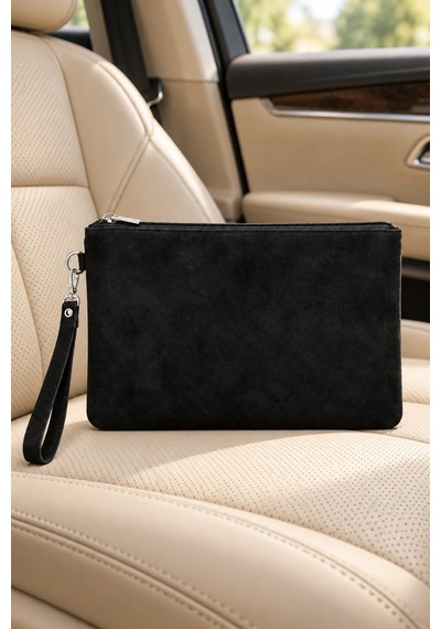 Adelina Bags Süet Portföy El Çantası Bilek Askılı Astarlı Clutch Çanta Siyah