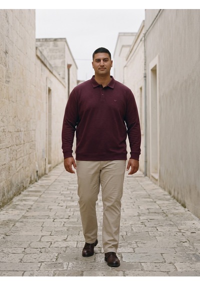 Maccali Erkek Bordo Büyük Beden Polo Yaka Battal Sweatshirt