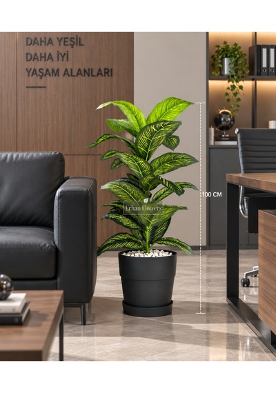 Yapay Islak Doku Mini Starliçe Bitkisi 100cm Plastik Saksı Yapay Cicek Yeşil