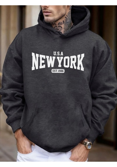 Startmore Startmoreabd New York Est 1986 Baskı Unisex Sonbahar Günlük Tişörtü Moda Cep Sokak Giyimi Polar Sokak Antrasit