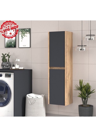 Banos Roomart 2 Kapaklı Ahşap-Antrasit 130X35Cm Boy Dolabı Antrasit