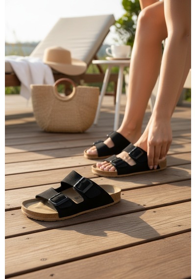 2236-look Life Unisex Çift Tokalı Ultra Hafif Havuz,plaj Ve Günlük Kullanıma Uygun Terlik Siyah