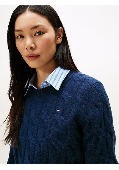 Tommy Hilfiger Soft Wool Cable C-nk Ls Swt Kadın Mavi Kazak - Ww0ww43586 Mavi