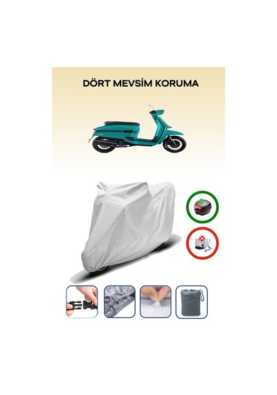 Gri Arka Çanta Uyumlu Lambretta V125 Special Uyumlu Motosiklet Brandası Motor Örtüsü