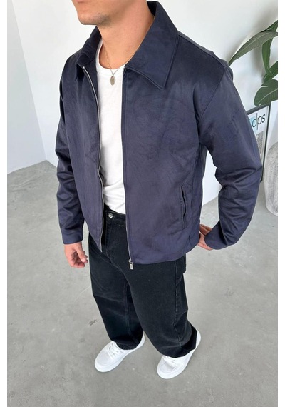 Lacivert Süet Kumaş Basic Relaxed Ceket Lacivert