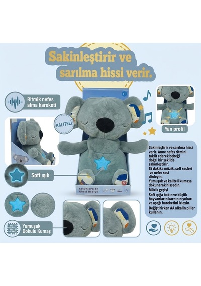 Nefes Alan Işıklı Ve Müzikli Uyku Arkadaşı Peluş Koala - Sakinleştirici Bebek Oyuncağı Lisinya