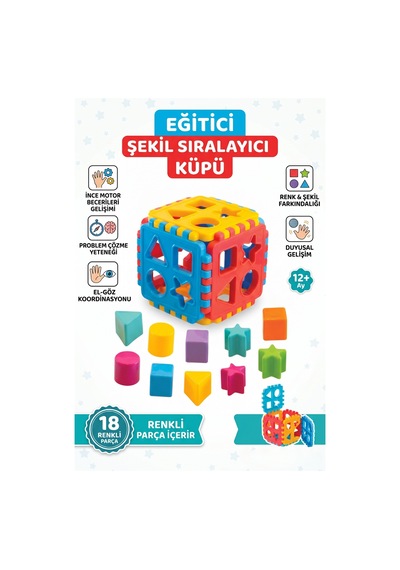 Eğitici Bultak Küp Puzzle 18 Parça Şekil Yerleştirme Bebek Oyuncağı 12+ Ay
