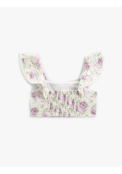 Koton Crop Bluz Fistolu Çiçek Desenli Fırfırlı Lila Desenli 4skg60002ew Lila Desenli