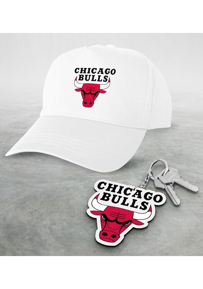 Nba Chicago Bulls Beyaz Şapka Ve Ahşap Anahtarlık Seti