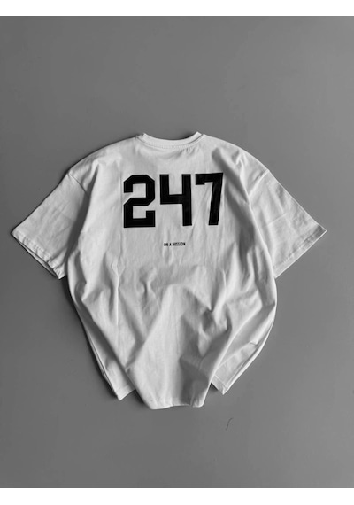 Suma Baskılı Oversize Bisiklet Yaka T-shirt - Beyaz