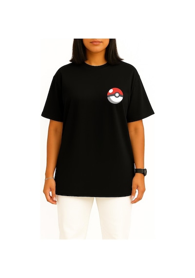 Bahriyeli Collection Oversize Chikorita Cep Ve Sırt Tasarımlı Unisex T-shirt Siyah