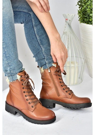 Fox Shoes Taba Hakiki Deri Günlük Kadın Postal Bot N555400103 Taba