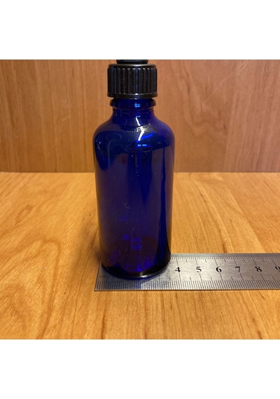 50ml Mavi Cam Damlalıklı Şişe , Siyah Plastik Kapak , 50 Cc Mavi