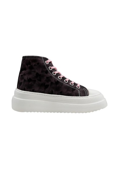 Kadın Vegan Kahverengi Kalın Taban High Sneakers - Brown Tropical Tasarım Çok Renkli