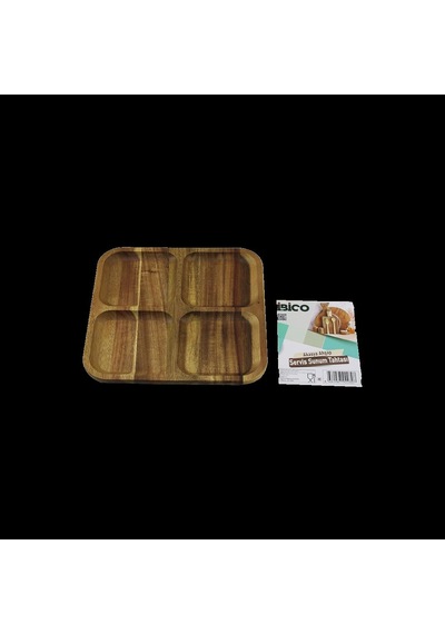 Hubrendy Tedarik Akasya Ahşap 4 Bölmeli Kare Servis Tepsisi 20x20x1.4 Cm 1456034