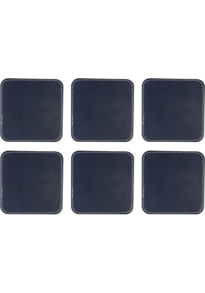 Bardak Altlığı,6 Lı Set,masaüstü Kare Cup Coaster,vegan Suni Deri,11x11 Cm.,lacivert