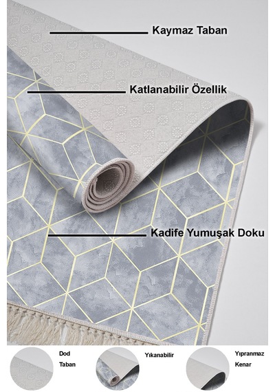 Dekoreko Kaymaz Taban Djt 3 Lü Banyo Paspas Takımı Trend Karışık Modern 627m Mavi