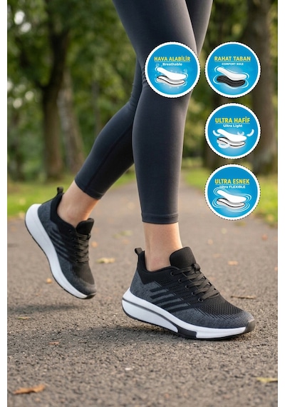 Walkway Siyah-füme Fileli Hafif Esnek Unisex Spor Ayakkabı Molen 118 G Siyah - Füme