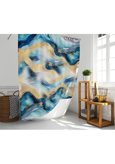 Banyo Perdesi 1x180x200 Tek Kanat Duş Perdesi Halka Hediyeli Duşakabin Perdesi Colour Marble Çok Renkli