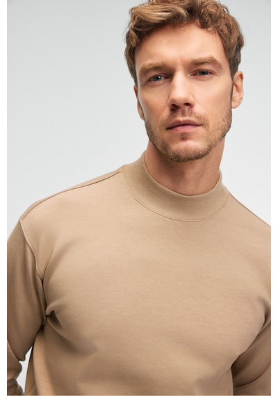 Grımelange QUILLA Erkek Yarım Balıkçı Basic Bej Sweatshirt