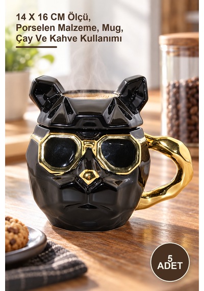 5 Adet Porselen Kupa Bardak 14 X 16 Cm Ölçü, Porselen Malzeme, Mug, Çay Ve Kahve Kullanımı 1