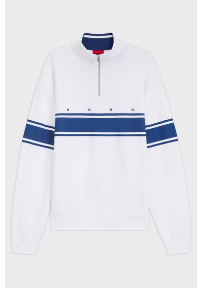 Hugo Pamuklu Relaxed Fit Yarım Fermuarlı Dik Yaka Sweat Erkek Sweat 50563798 100 Beyaz