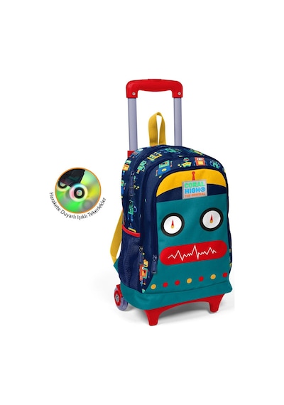 Coral High Kids Lacivert Civit Robot Desenli Üç Bölmeli Işıklı Tekerli Sırt Çantası 23380