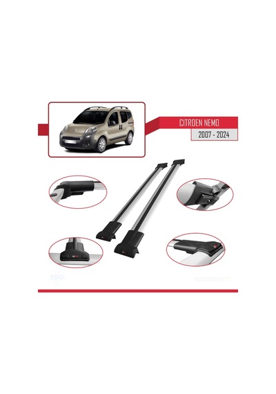 Citroen Nemo 2007 Ve Sonrası İle Uyumlu Fly Model Ara Atkı Tavan Barı Gri