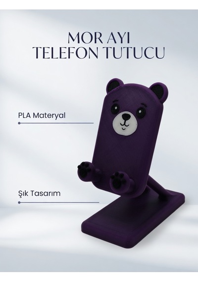 Pati Ve Ayı Tasarımlı Sevimli Telefon Standı - Mor - Çocuklara/hayvanseverlere