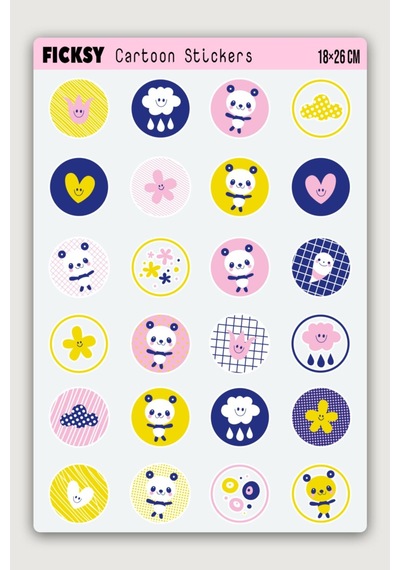 Sevimli Panda Sticker Seti - 24 Adet Yuvarlak Etiket Çıkartma Diğer